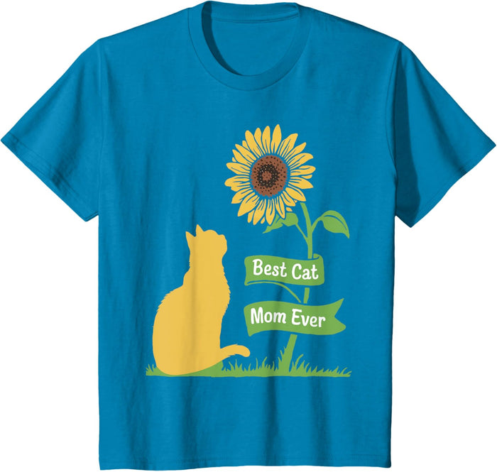 Funny Cat Mom Sunflower T-Shirt for Cat Lovers