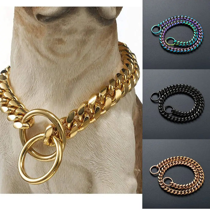 Heavy Duty Black Gold Cuban Link Dog Collar